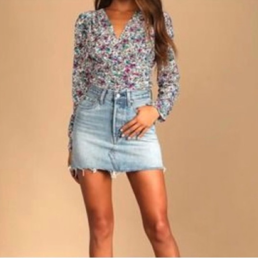 PACSUN Denim Raw Edge Mini Skirt - Picture 2 of 7